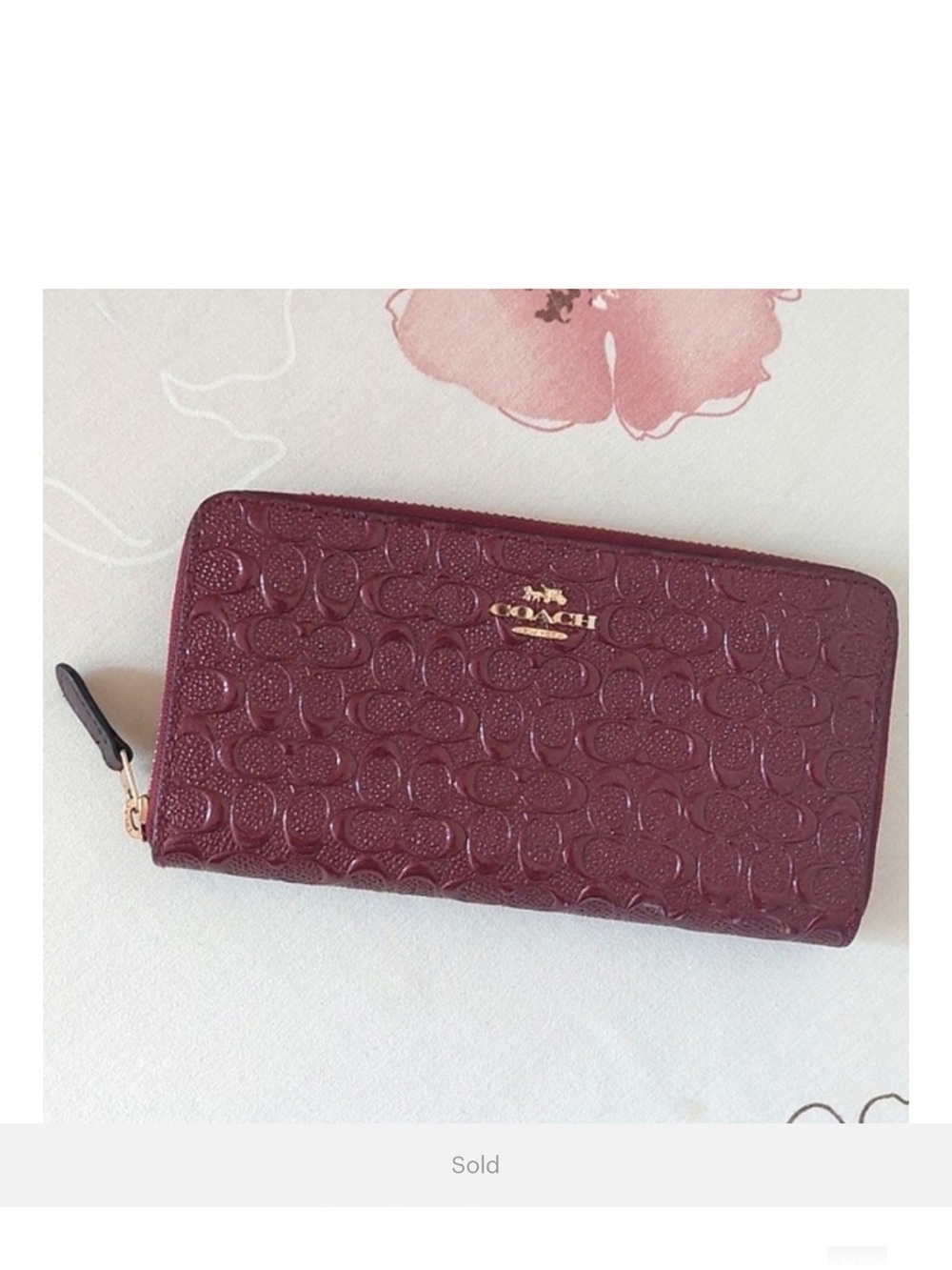 Coach / Large Quilted Zip-Around Wallet in Burgundy